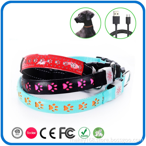 Led Blinking Glow Leather Pet Dog Collars